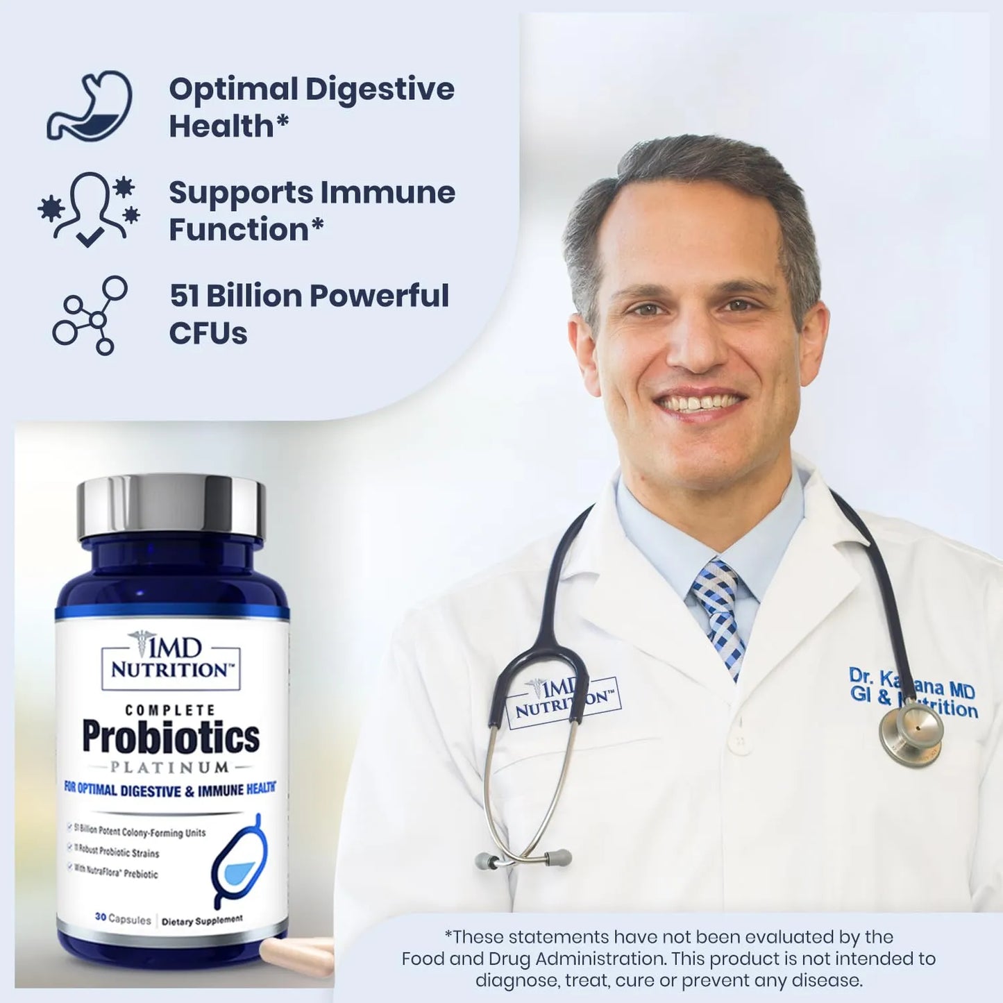 1MD Complete Probiotics Platinum 51 Mil Millones Ufc 11 Cepas Salud Digestiva E Inmunológica