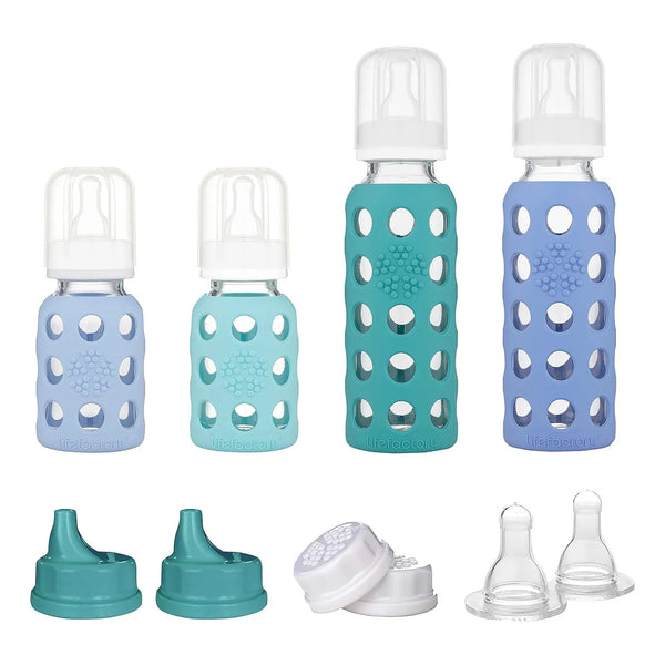 Juego De 4 Biberones Lifefactory Vidrio Seguro Con Silicona Etapas 1 2 3