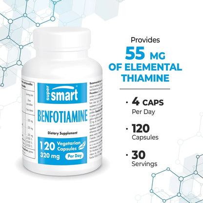 Benfotiamina 320 Mg Suplemento Vitamina B1 Alta Potencia 120 Cápsulas Vegetarianas