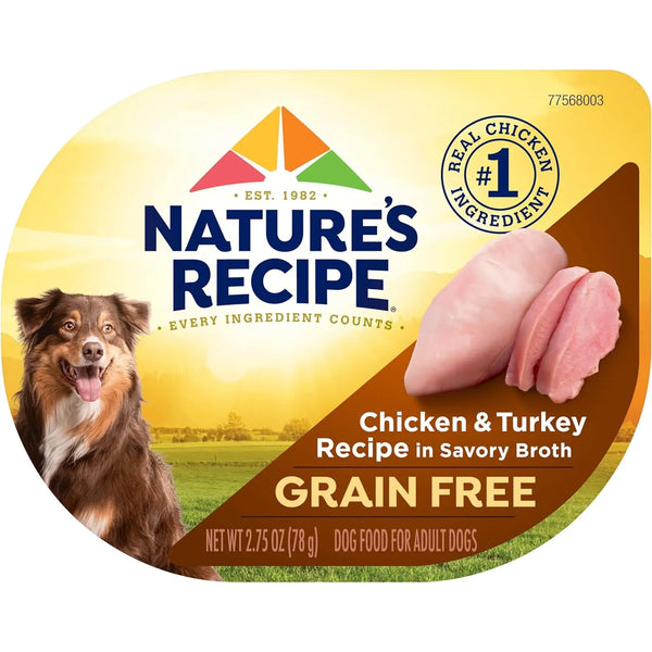 Alimento Humedo Sin Cereales Para Perros Sabor Pollo Y Pavo Nature’s Recipe Pack X12
