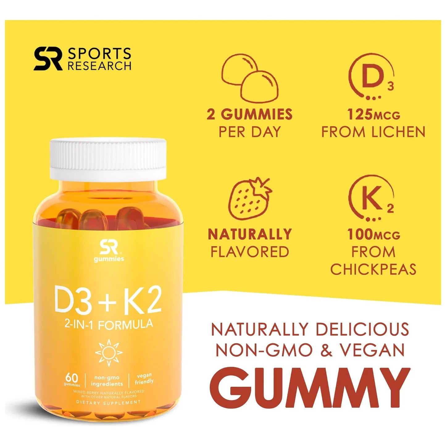 Vitamina D3 + K2 5000iu Gomitas Veganas Huesos Fuertes Salud Inmunológica