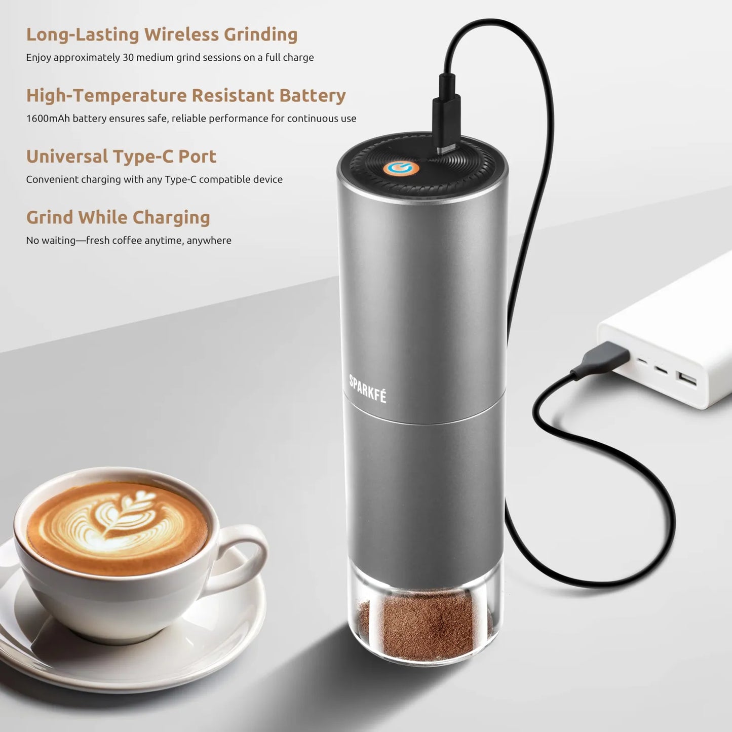 Molinillo De Café Eléctrico Portátil Recargable Con Fresas Cónicas Ajustes De Molienda 24 Niveles