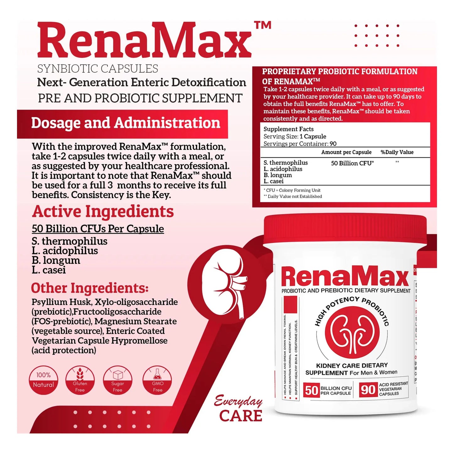 Capsulas RenaMax Cuidado Renal 50 Mil Millones Ufc Probióticos Prebióticos Usa