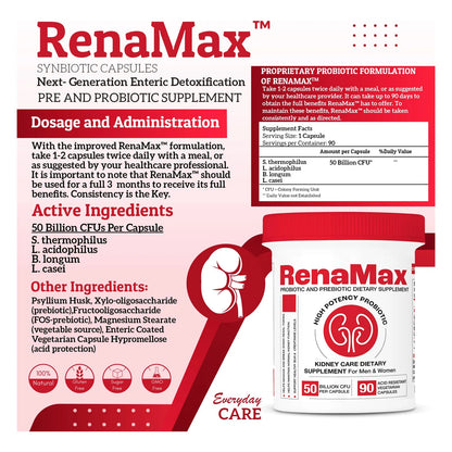 Capsulas RenaMax Cuidado Renal 50 Mil Millones Ufc Probióticos Prebióticos Usa