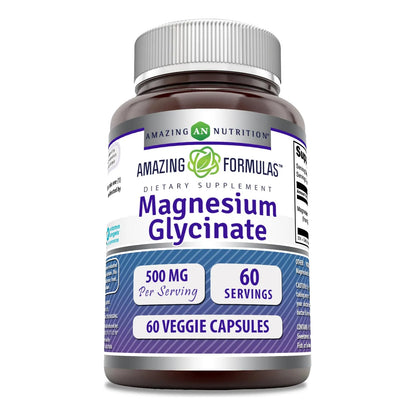 Amazing Formulas Glicinato De Magnesio 500 Mg 60 Capsulas Vegetales Sin Gluten