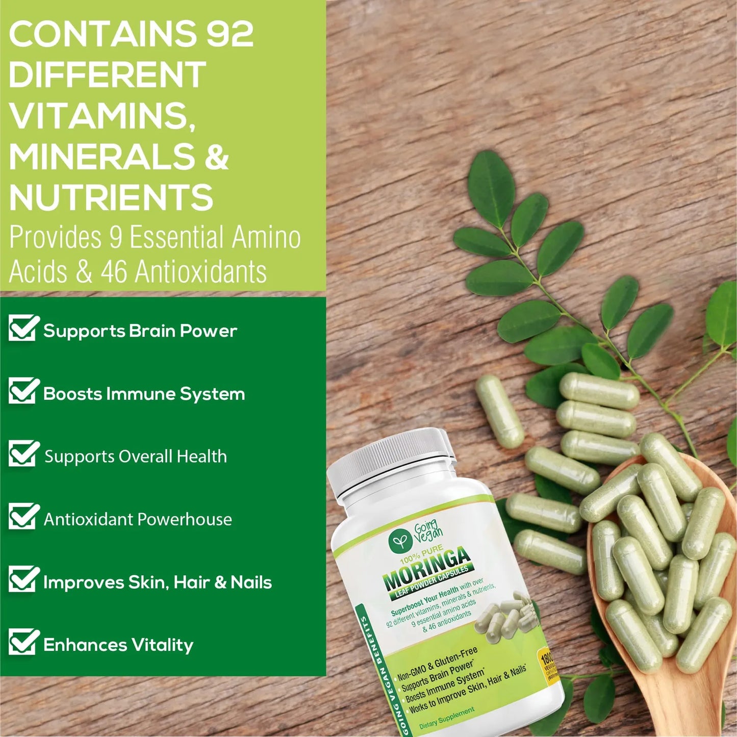 Cápsulas De Moringa 180 Unidades 1200 Mg Refuerzo Inmunológico Y Energía