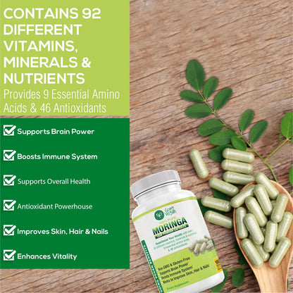 Cápsulas De Moringa 180 Unidades 1200 Mg Refuerzo Inmunológico Y Energía