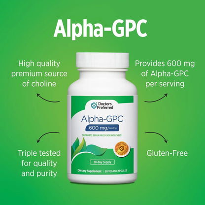 Alpha GPC 600 Mg 60 Capsulas Veganas Suplemento Premium Para Mente Y Cuerpo