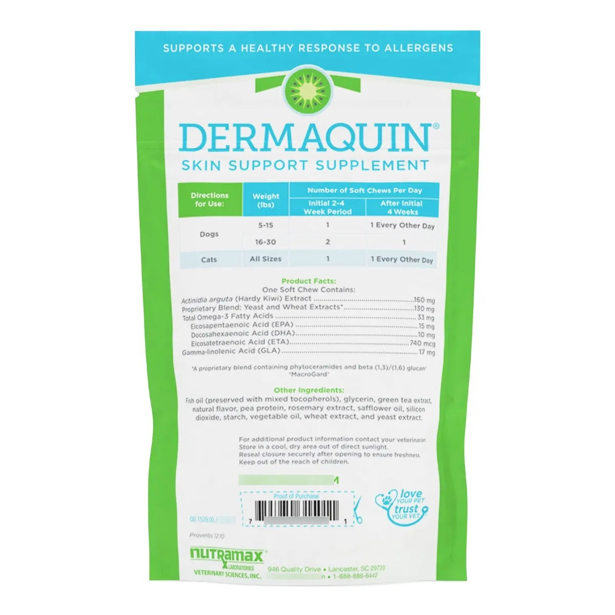 Dermaquin Skin Support Suplemento Para Piel De Mascotas Perros Y Gatos 60 Tabletas