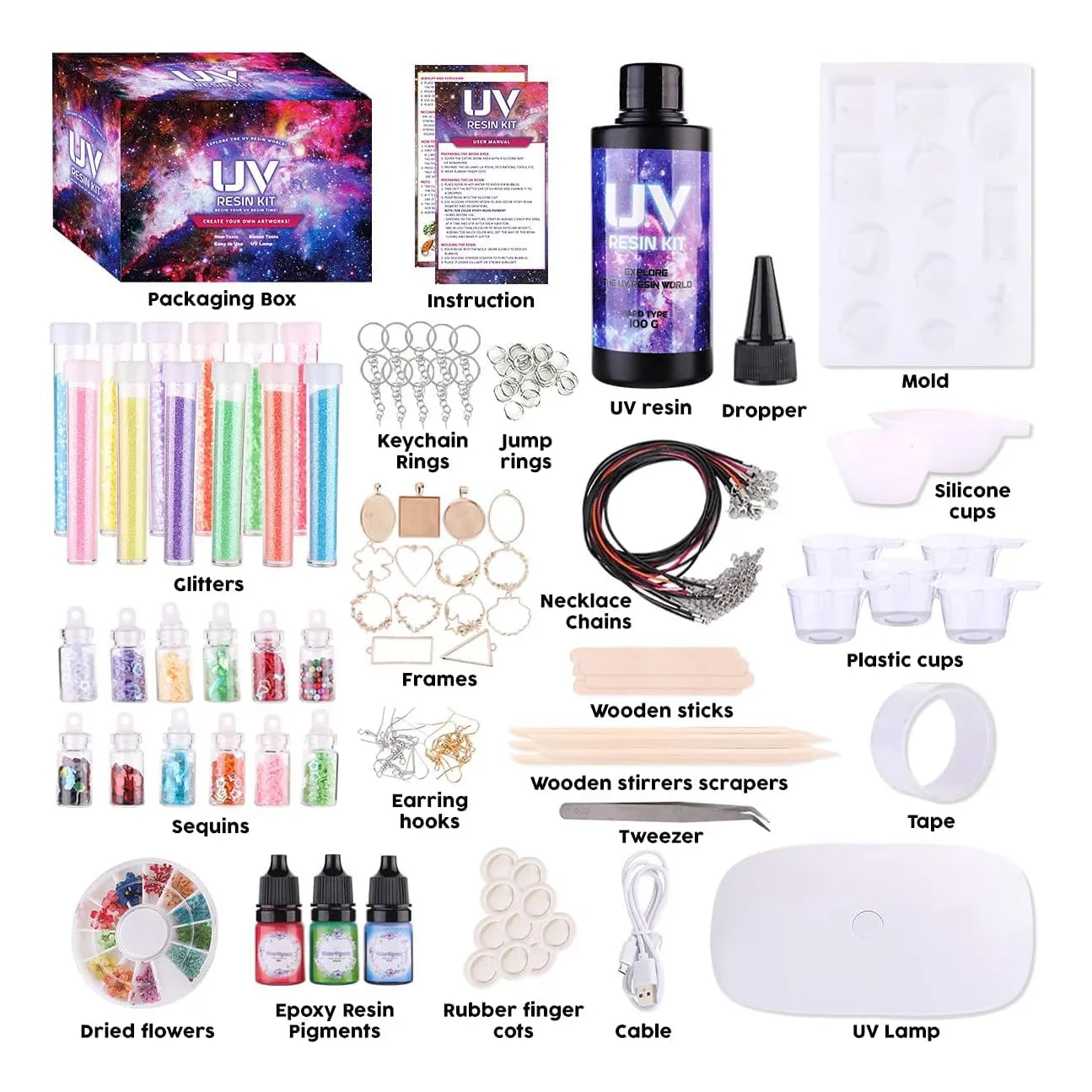 Kit Resina Epoxi Principiantes Moldes Silicona Luz UV Joyas Personalizadas