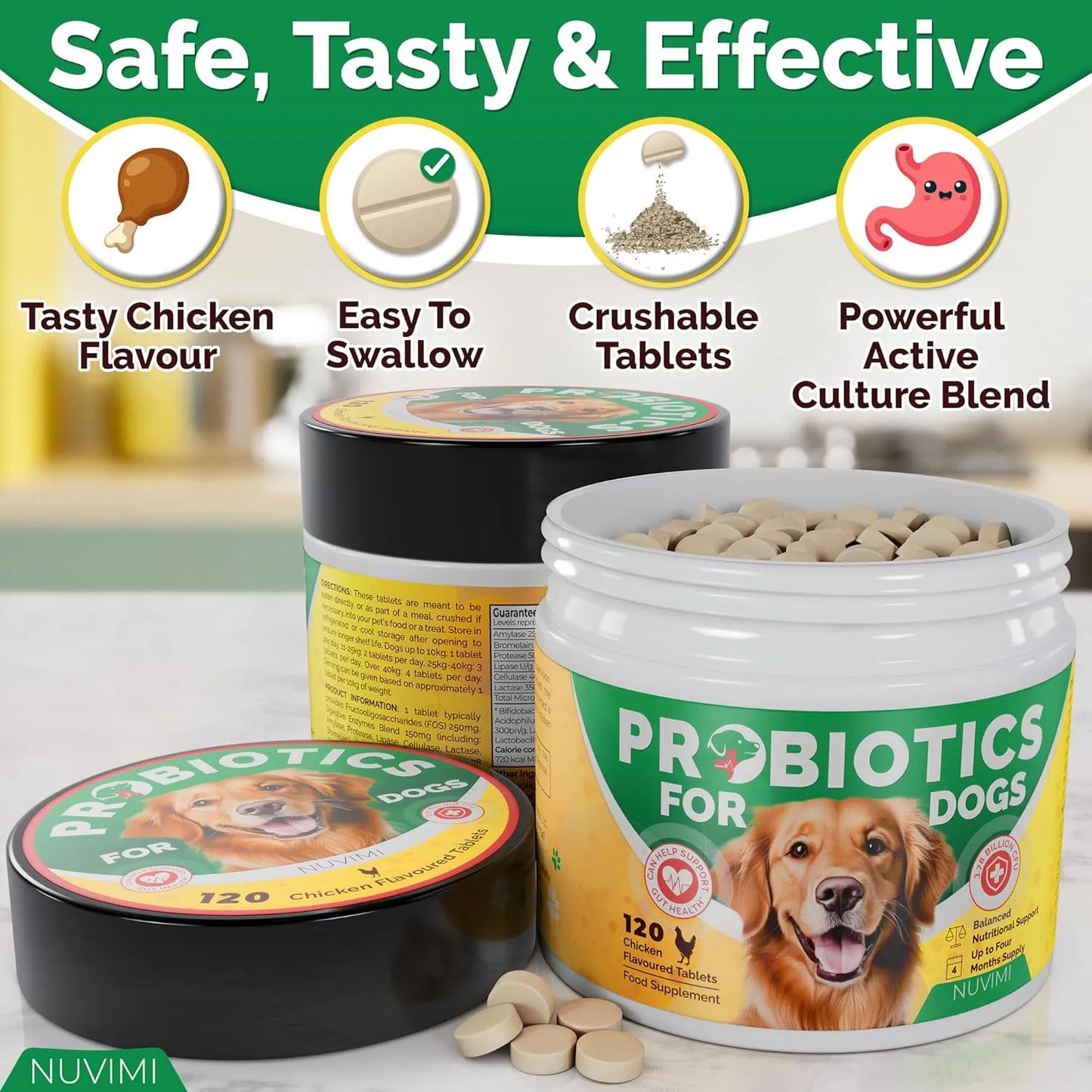Tabletas Probióticas Y Prebióticas Para Perros Sabor Pollo Salud Intestinal