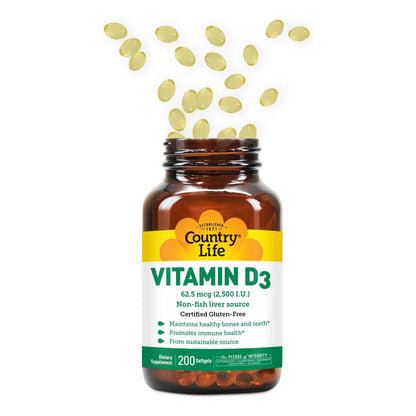 Vitamina D3 2500 Ui 200 Cápsulas Blandas Sin Gluten Importado Ee Uu