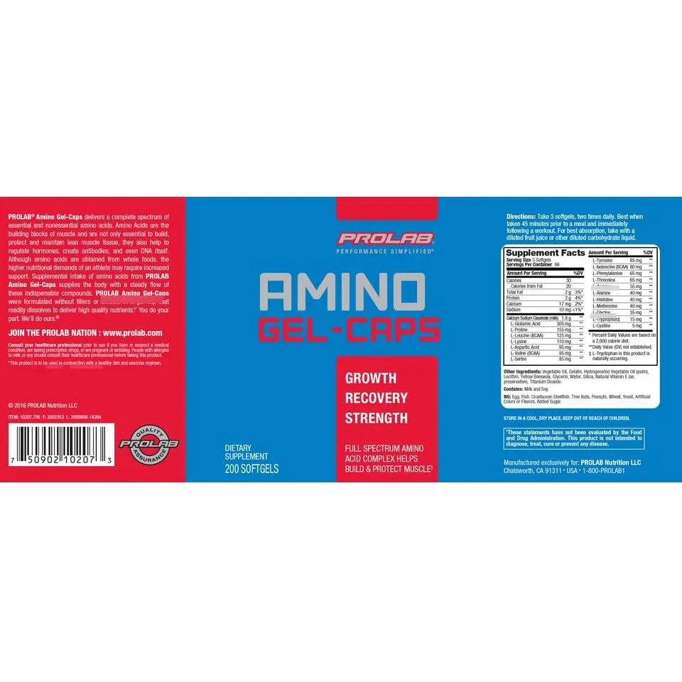 Cápsulas Amino Energía 200 Unidades Para Rendimiento Deportivo Amino GEL-CAPS