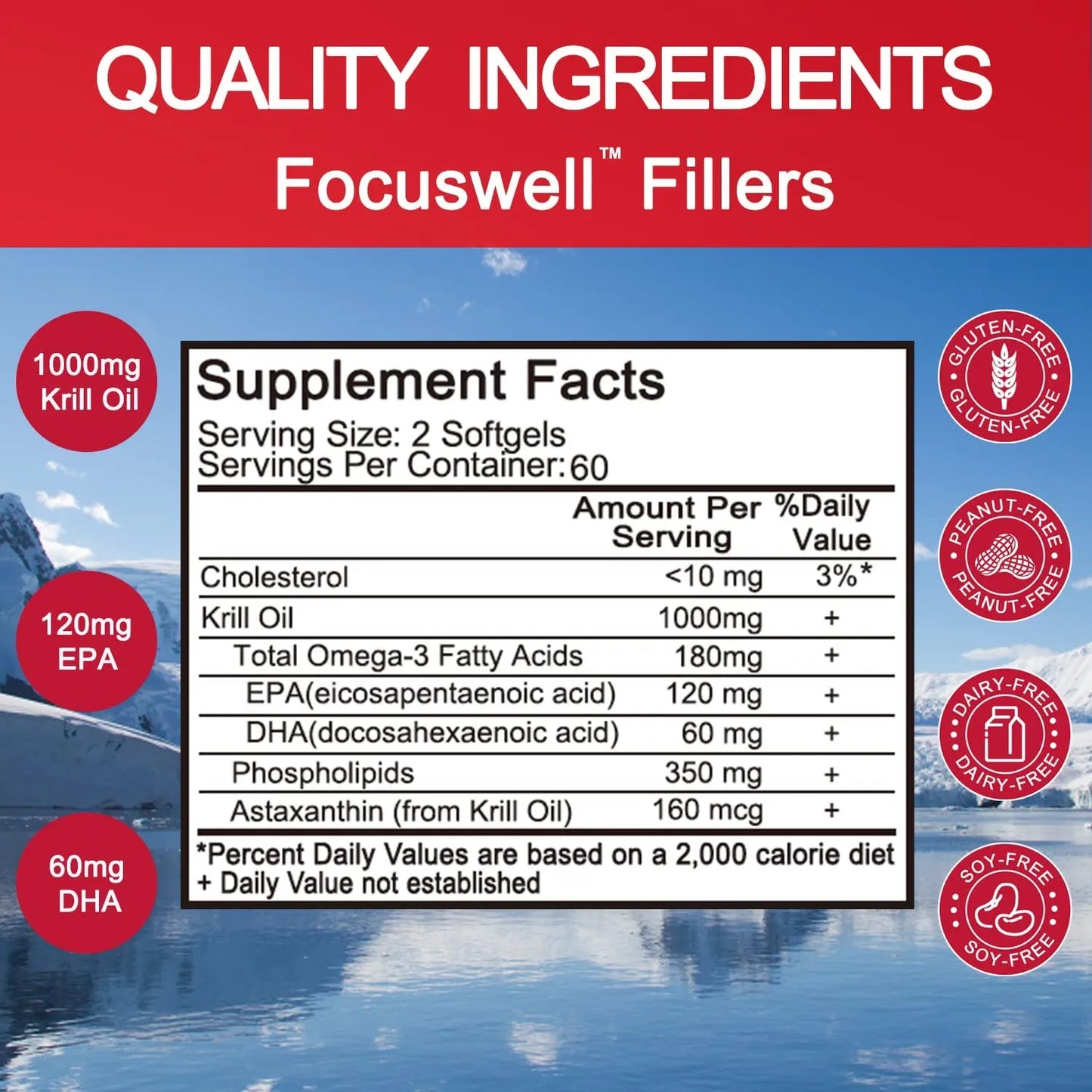 Aceite De Krill Antártico 1000 Mg Omega 3 Epa Dha Fosfolípidos 240 Cápsulas