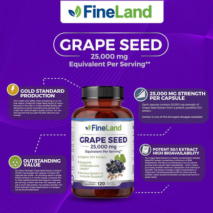 Extracto De Semilla De Uva 50 1 25000 Mg Antioxidante Apoyo Cardiaco E Inmunologico