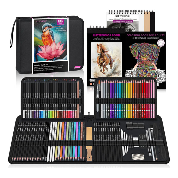 Kit Completo 136 Piezas Dibujo Profesional Grafito Carbon Acuarela Colores Metalicos
