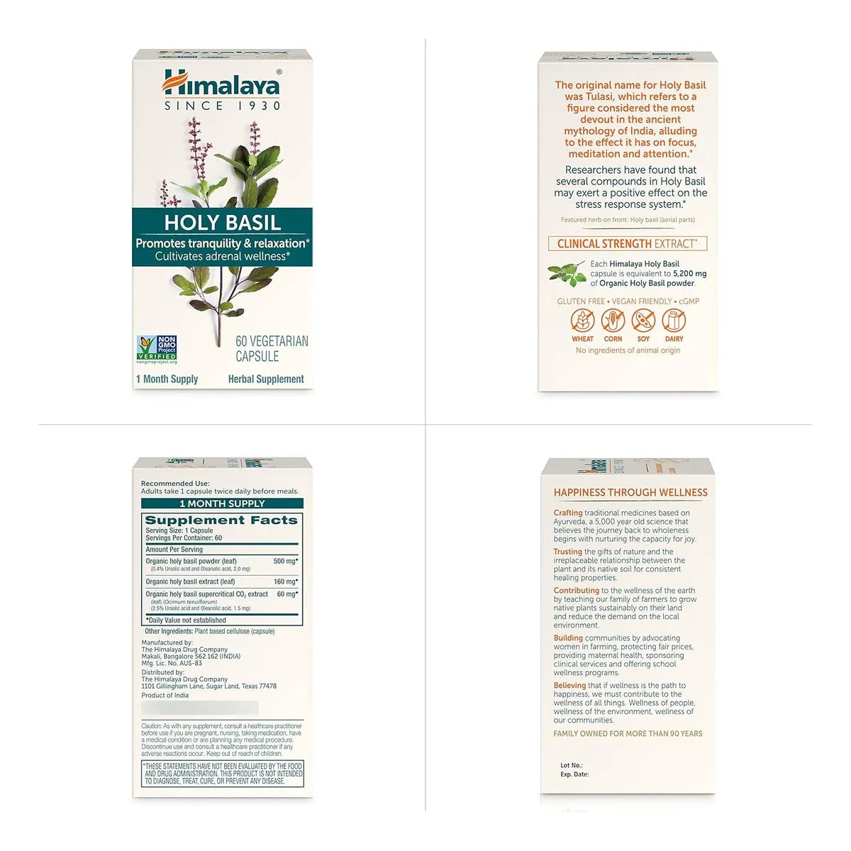 Albahaca Sagrada Tulsi Organica Himalaya 60 Capsulas Alivio Estrés y Calma