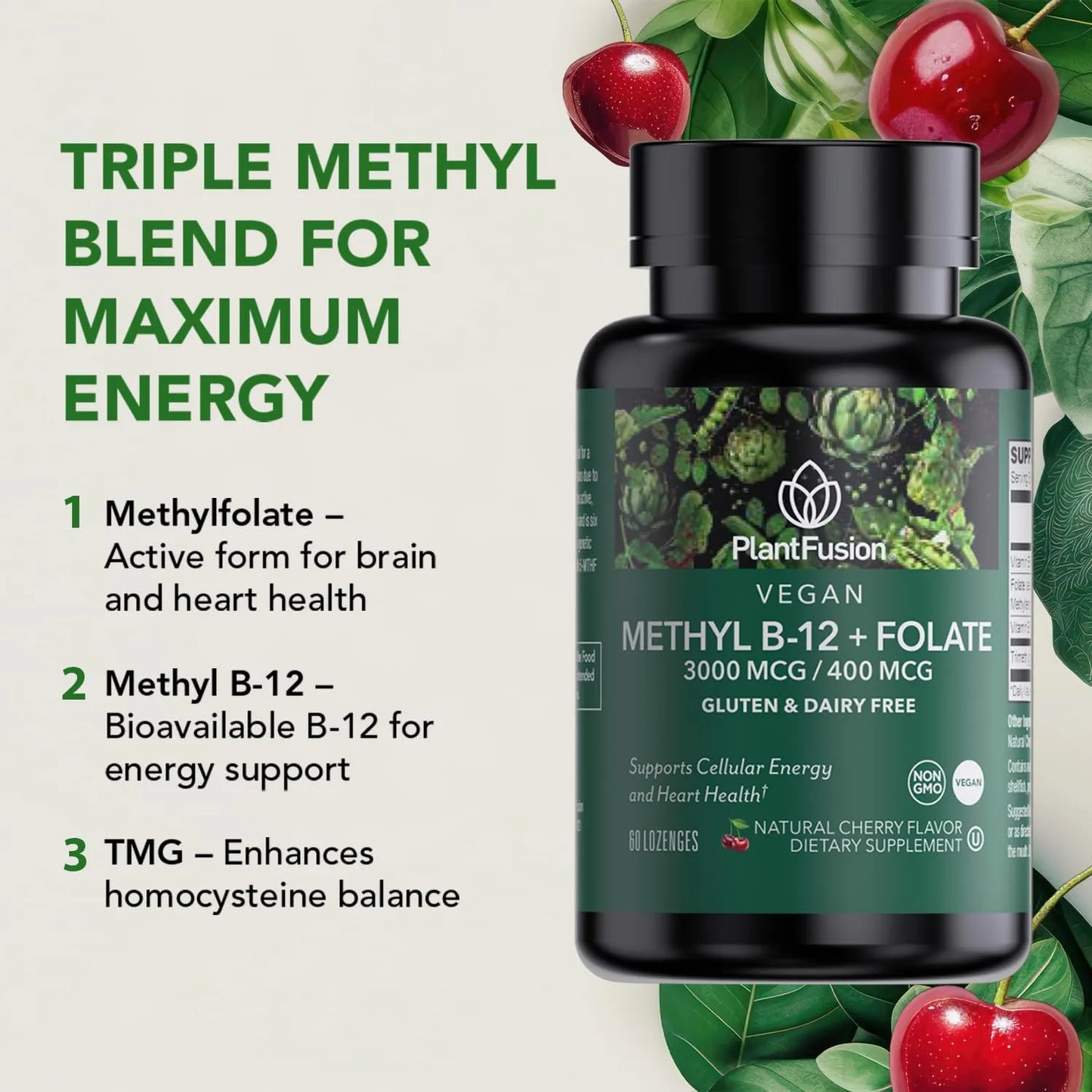 Complejo Metilado Vitamina B12 3000 Mcg Metilfolato 400 Mcg Pastillas Sublinguales Sabor Cereza