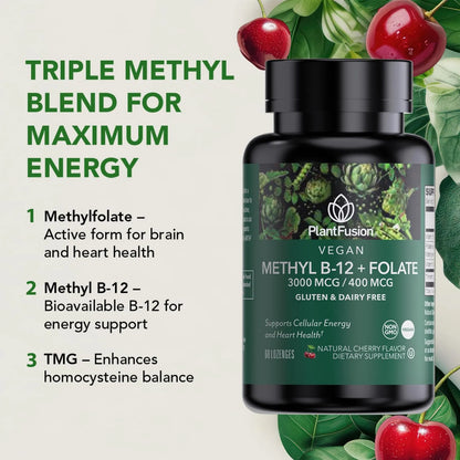 Complejo Metilado Vitamina B12 3000 Mcg Metilfolato 400 Mcg Pastillas Sublinguales Sabor Cereza