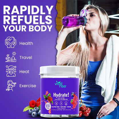 Vital Rise Hydrate Berry Blast Polvo Electrolitos Bajo Sodio 20 Sobres