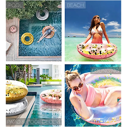 Flotador Inflable Rosa Dorado Con Confeti Jumbo Para Fiestas En Piscina