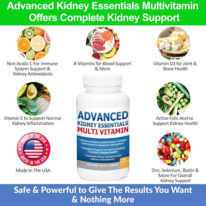 Multivitamínico Esencial Para Riñones 90 Cápsulas Apoyo Renal Completo