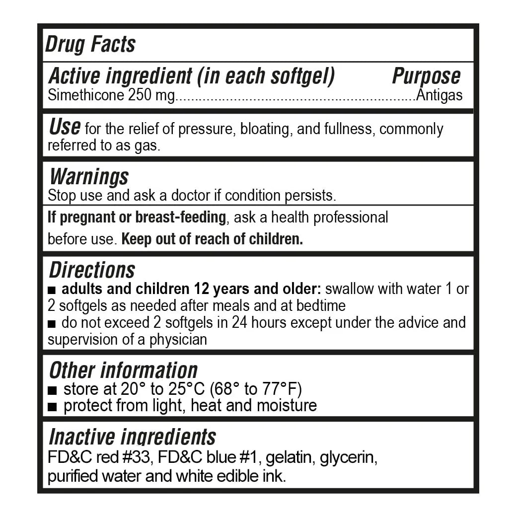 Cápsulas Blandas De Simeticona 250 Mg Alivio Rápido De Gases E Hinchazón