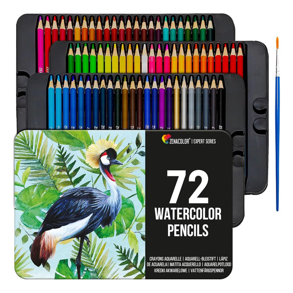 Lápices Acuarela Profesionales Zenacolor 72 Colores Con Pincel Caja Metal