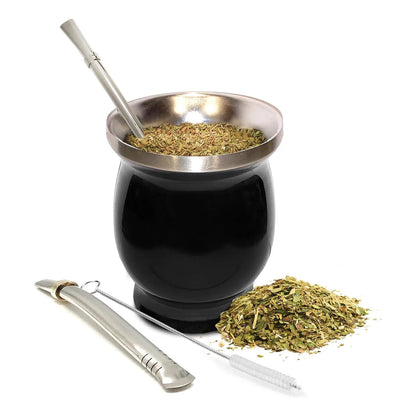Juego De Tazas De Te Y Calabaza Natural De Yerba Mate Con Bombillas Y Cepillo Tradicional Premium
