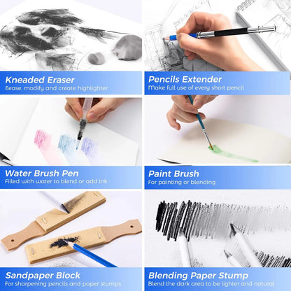 Kit De Dibujo Profesional 133 Piezas Con Cuaderno Y Accesorios Completo