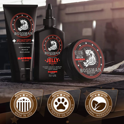Kit Cuidado Barba Bossman Essentials Aceite Acondicionador Y Bálsamo Hammer