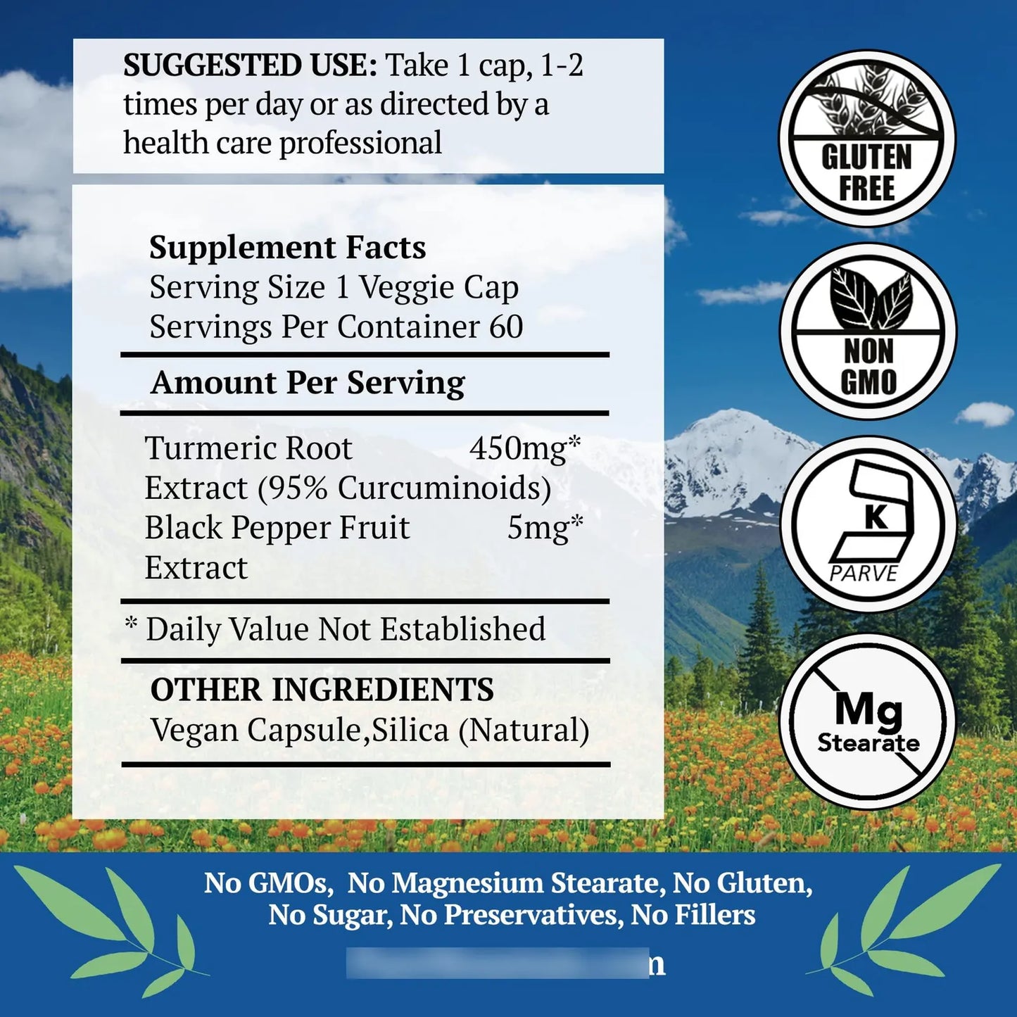 Capsulas De Curcuma Con Pimienta Negra 60 Unidades Veganas Kosher 450 Mg