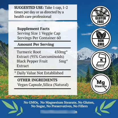 Capsulas De Curcuma Con Pimienta Negra 60 Unidades Veganas Kosher 450 Mg