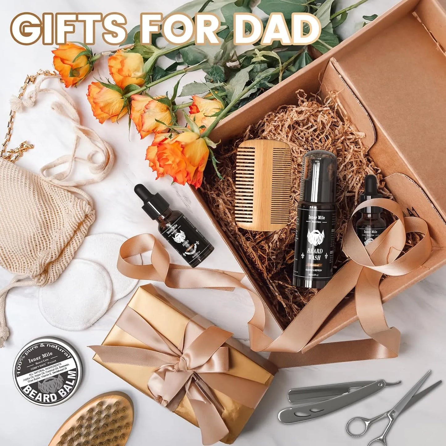 Kit Para Barba Isner Mile Completo Champú Aceite Bálsamo Cepillo Tijeras