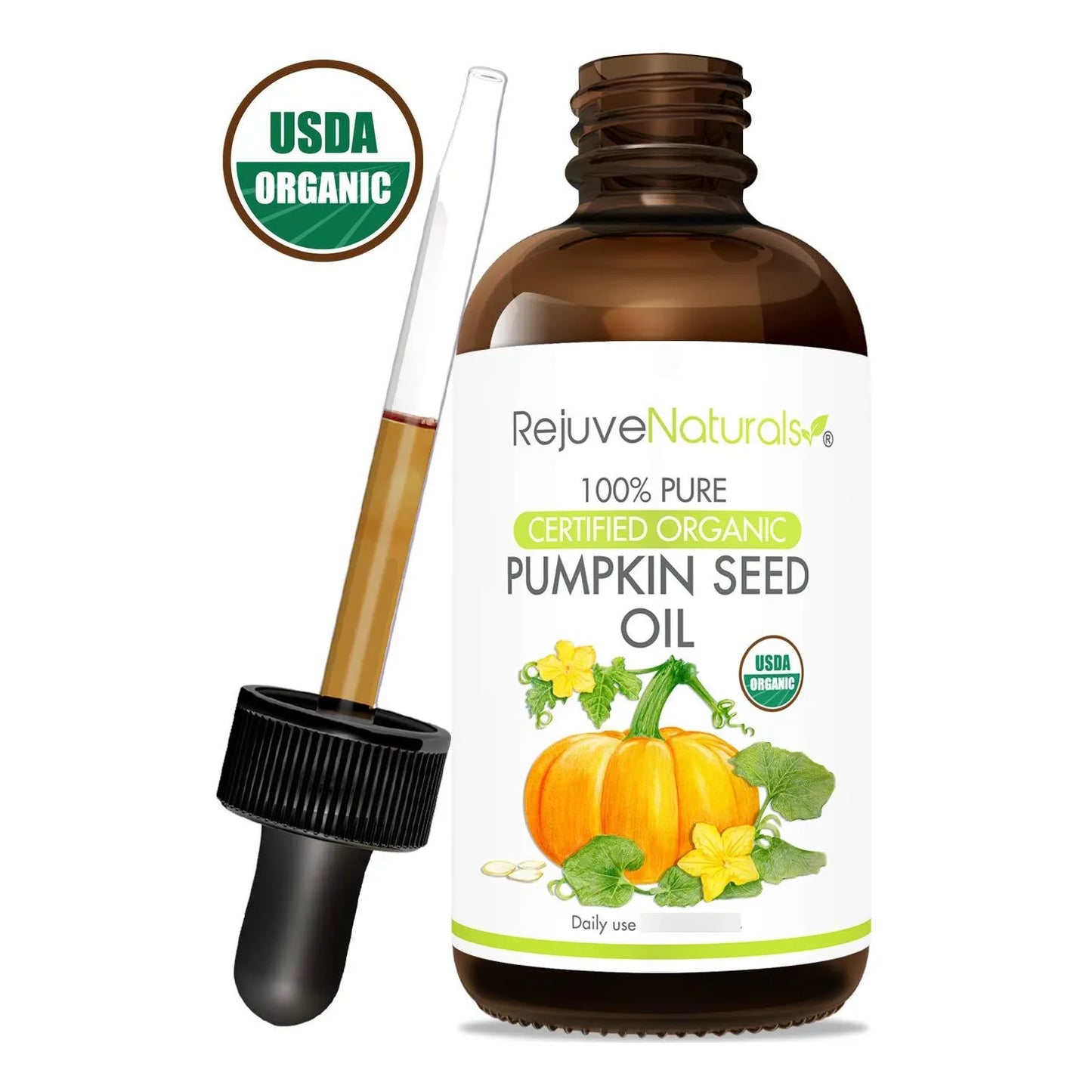 Aceite De Semilla De Calabaza Orgánico 4 Onzas Prensado En Frío USDA Crecimiento Cabello Y Piel