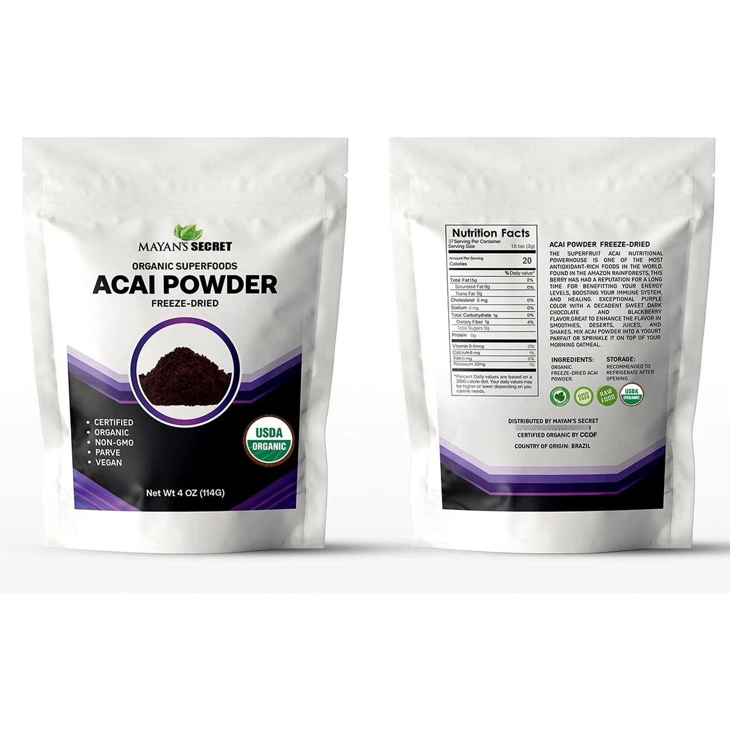 Polvo Organico De Bayas De Acai 4 Onzas Rico En Omega Y Antioxidantes