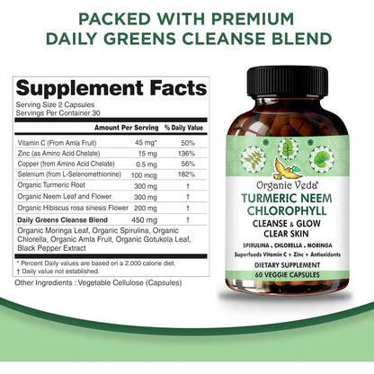 Capsulas Organic De Neem Y Curcuma Con Vitaminas Y Verdura Piel Clara Y Salud Intestinal