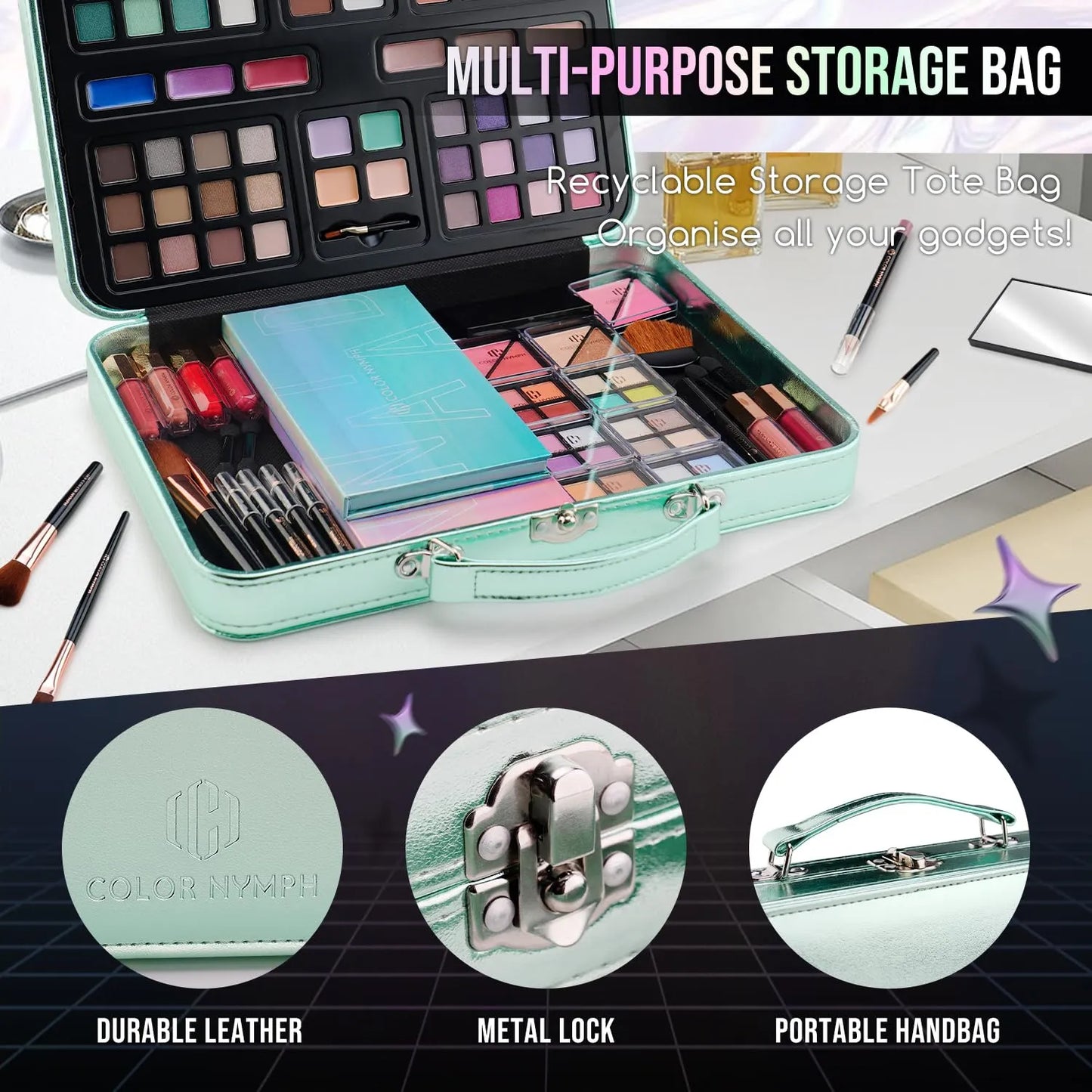 Juego De Maquillaje Infantil Todo En Uno Kit Para Principiantes Con Estuche Verde Y 54 Colores