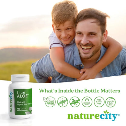 Cápsulas De Aloe Vera Orgánico True Aloe 80000 Mg 360 Unidades Soporte Digestivo Piel Y Articulaciones
