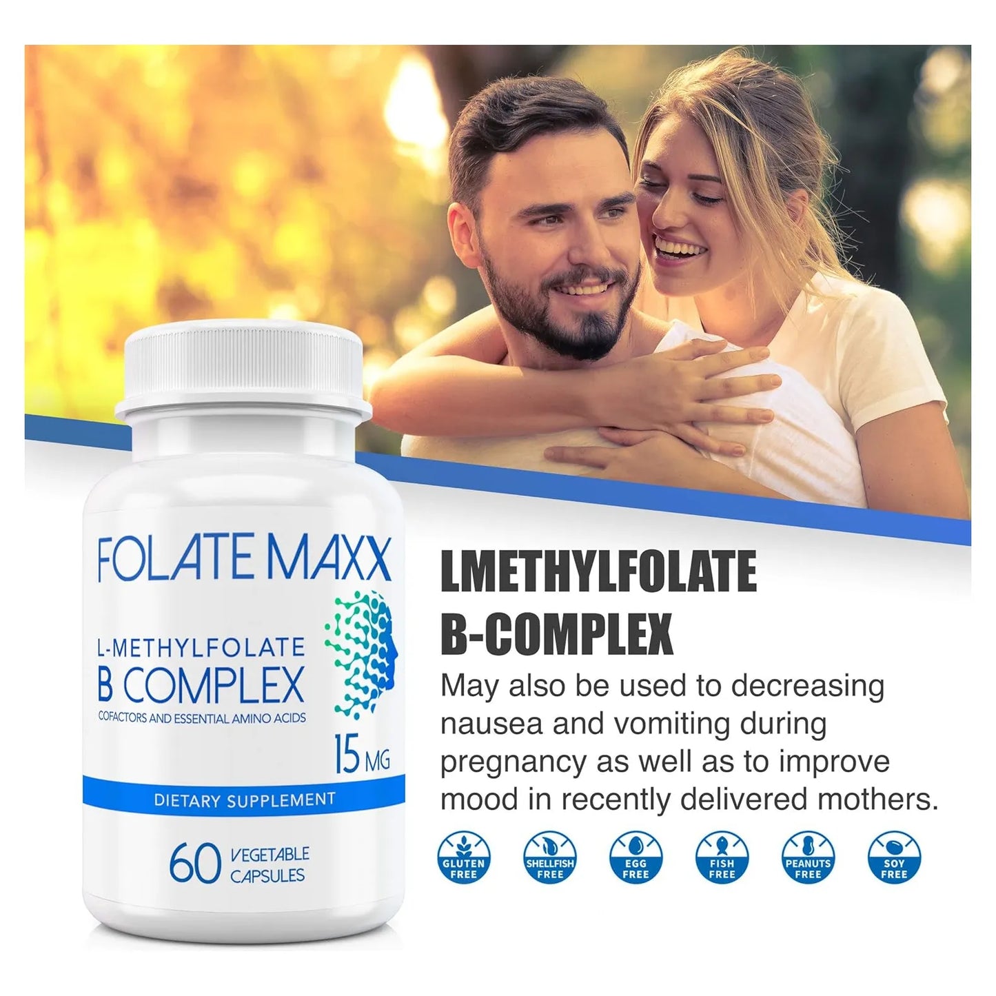 FolateMaxx L Metilfolato B12 Metilcobalamina B6 15 Mg 60 Capsulas Complejo B Activo