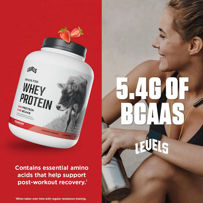 Proteína De Suero Levels Sabor Fresa 5 Lb Ganado Alimentado Con Pasto Sin Artificiales