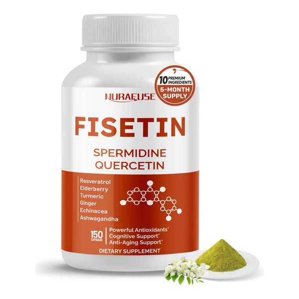 Fisetina 10 En 1 Con Resveratrol Quercetina Espermidina Saúco Suplemento Premium 150 Cápsulas