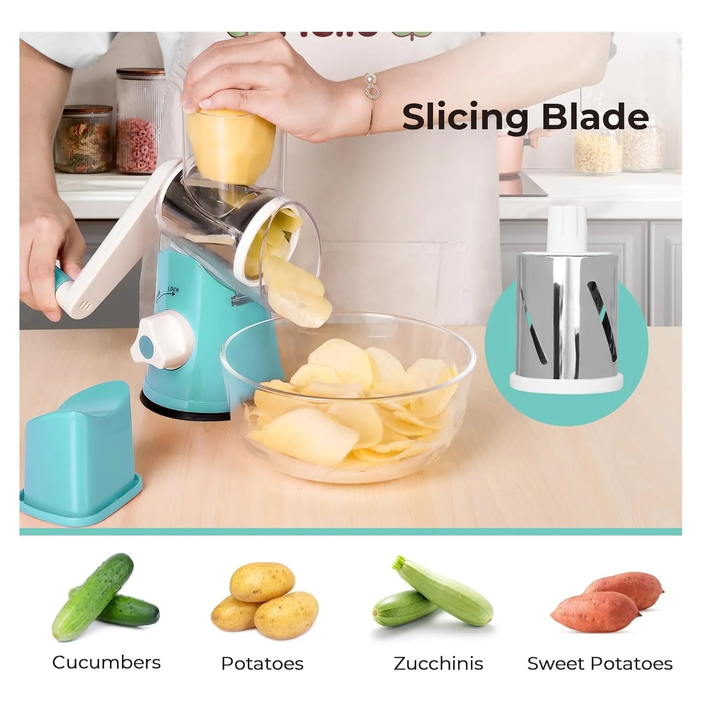 Rallador De Queso Rotativo X Home Con Base De Succion 3 Cuchillas Incluidas