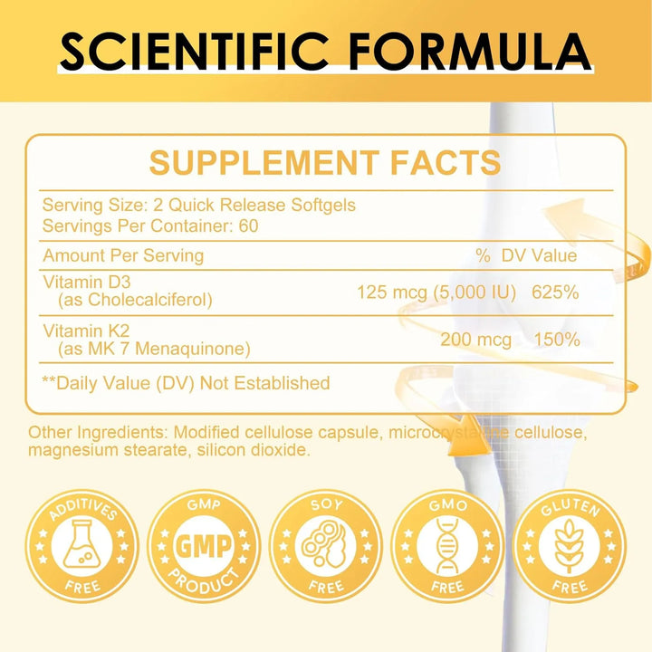 Vitamina D3 + K2 Cápsulas Vegan Huesos Fuertes Salud Inmune - Imagen 2