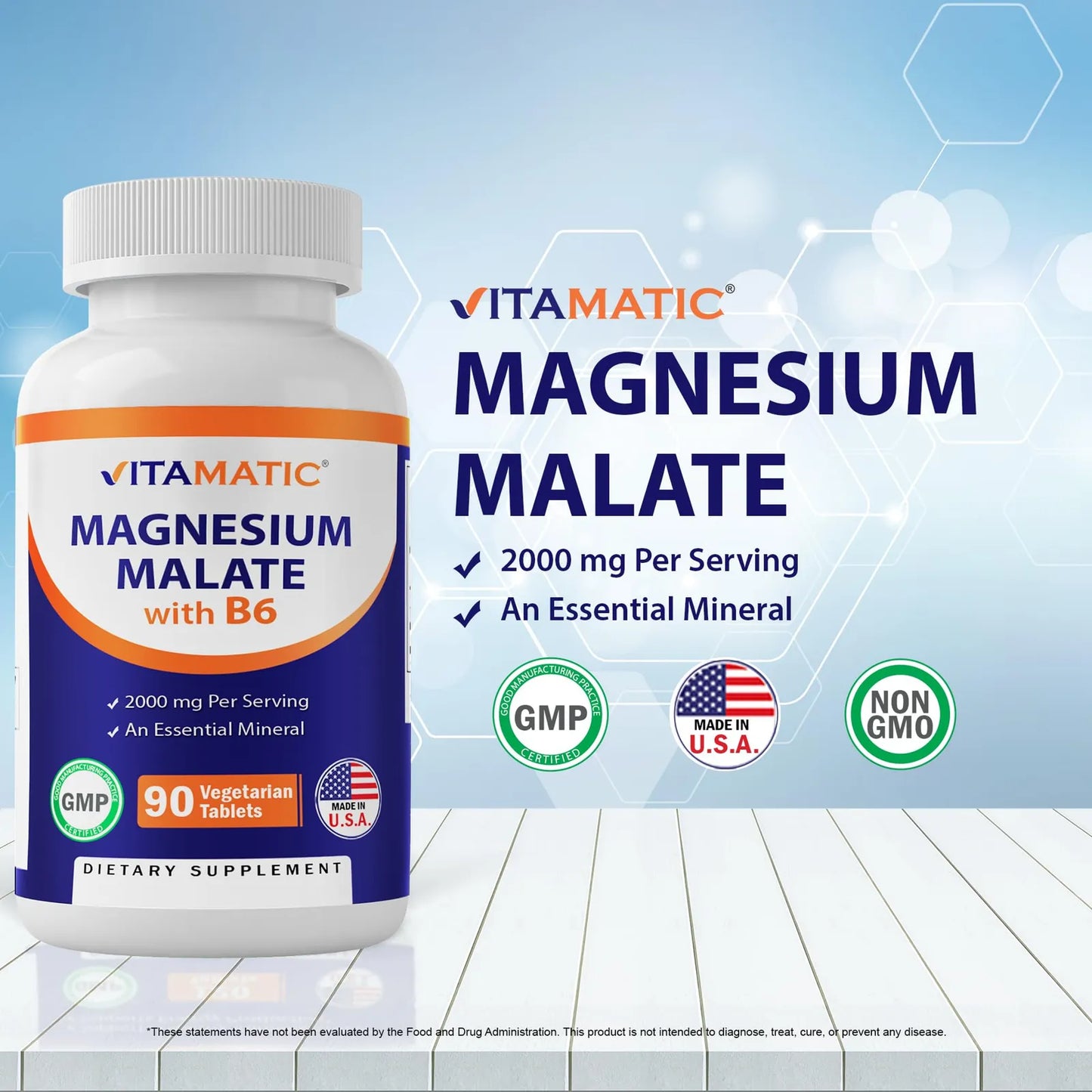 Malato De Magnesio 2000 Mg 90 Tabletas Con B6 Maxima Absorcion Salud Muscular Y Cardíaca
