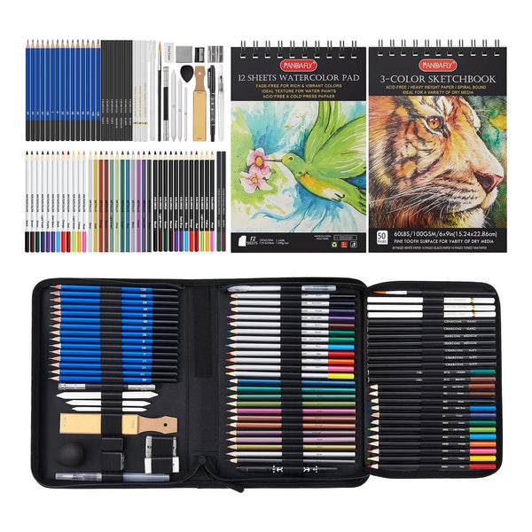 Kit De Dibujo Profesional 80 Piezas Con Bloc Acuarela Y Estuche Portátil