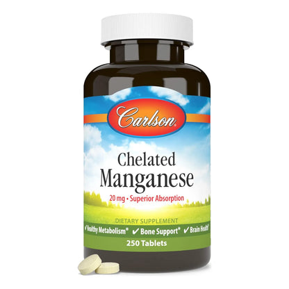 Manganeso Quelado 20 Mg Absorcion Superior Metabolismo Salud Huesos Y Cerebro 250 Tabletas