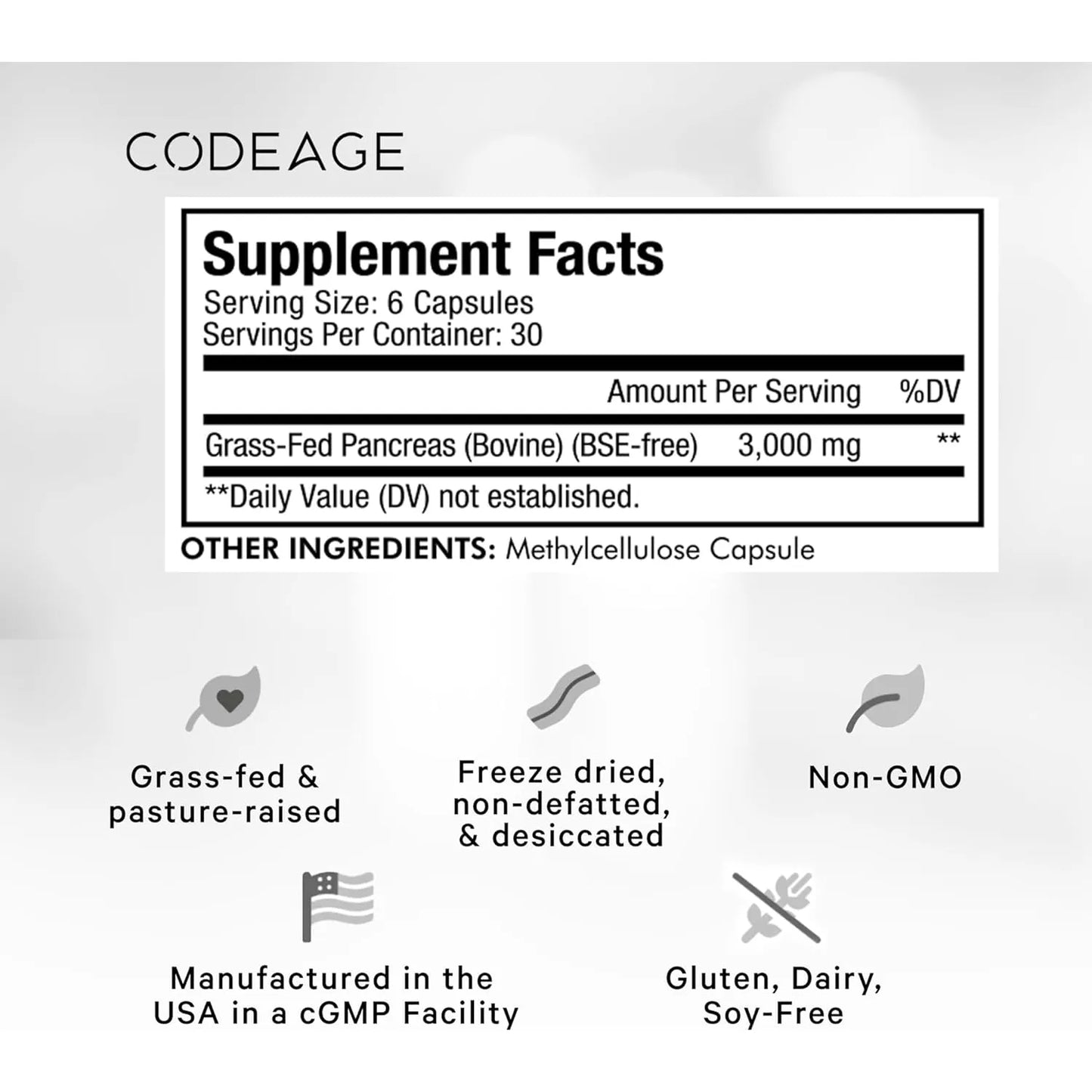 Suplemento De Páncreas De Carne Alimentada Con Pasto Liofilizado 3000 Mg Enzimas Digestivas