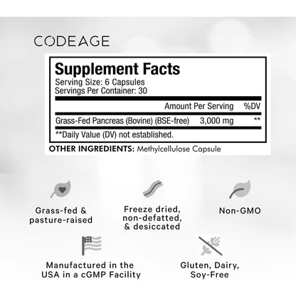 Suplemento De Páncreas De Carne Alimentada Con Pasto Liofilizado 3000 Mg Enzimas Digestivas