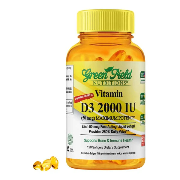 Vitamina D3 2000 UI 120 Cápsulas Blandas Halal Alta Potencia